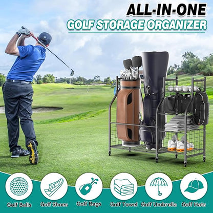 EVERHANGER Golf Bag Storage Organizer, Freestanding Golf Bag Holder Stand - Image 3