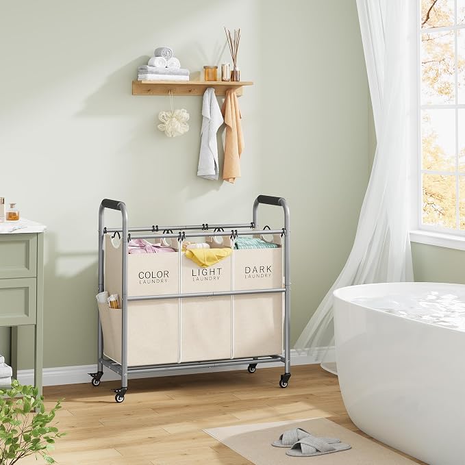 Tajsoon 3 Bag Laundry Sorter Cart, Laundry Hamper Sorter Basket - Image 6