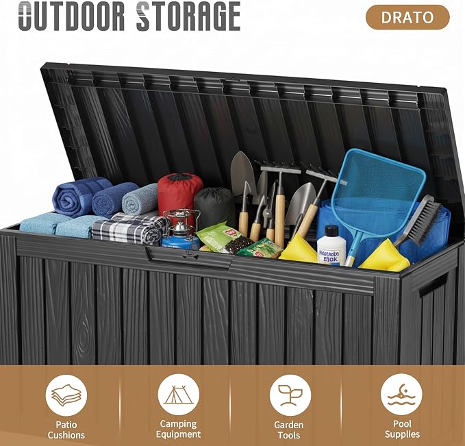 DRATO 90 Gallon Waterproof Outdoor Resin Deck Box, Lockable Storage Box Equipped - Image 5