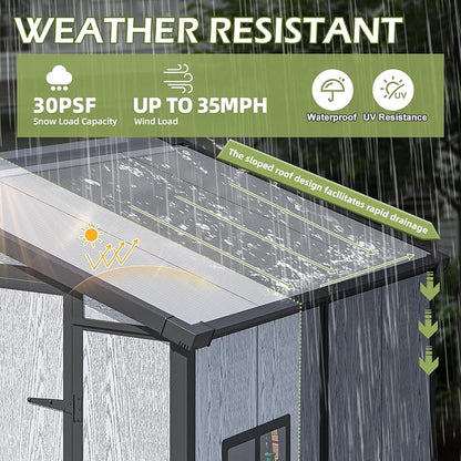 6x4 FT Plastic Outdoor Tool Shed, All-Weather Resin Garden Shed - Image 5