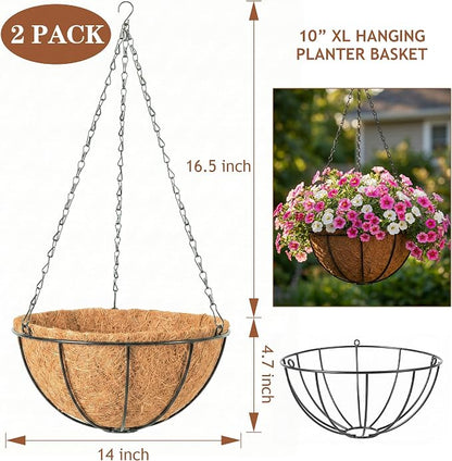 2 Pack 14" Metal Hanging Planter Baskets - Image 2