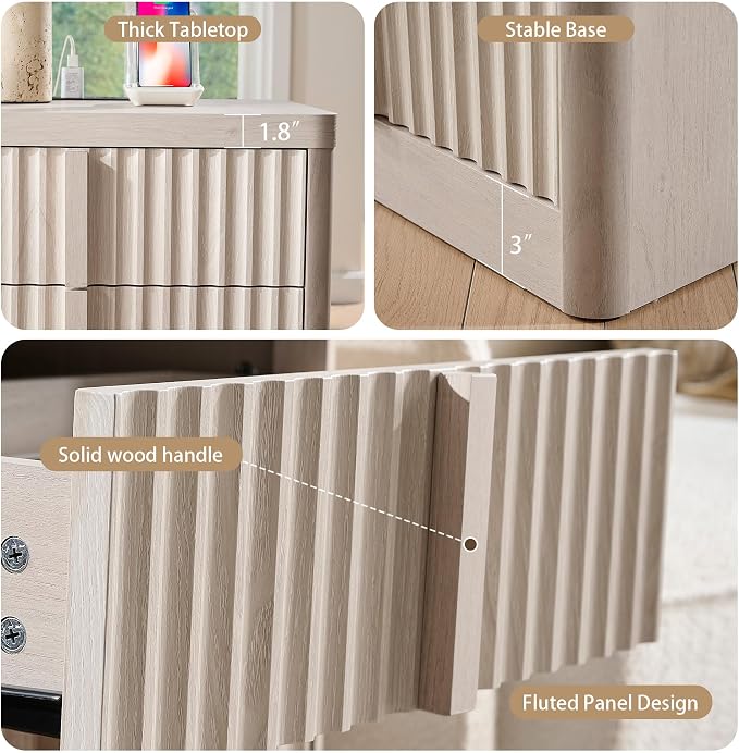 23.6" Nightstand Set of 2 with Charging Station, Side Table with 3 Large - Image 5