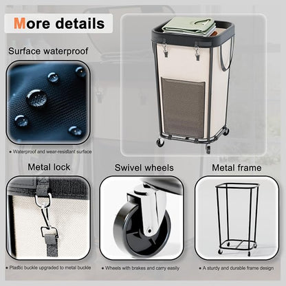Laundry Basket with Wheels Rolling Laundry Basket, Removable Laundry Bag Design - Image 3