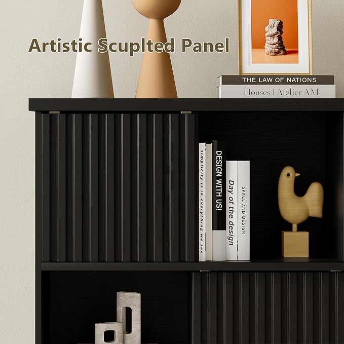 iPormis 12 Cube Bookcase with 6 Fluted Sliding Doors, 3 Tier Wooden Bookshelf - Image 6