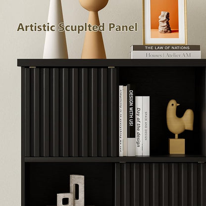 iPormis 12 Cube Bookcase with 6 Fluted Sliding Doors, 3 Tier Wooden Bookshelf - Image 6