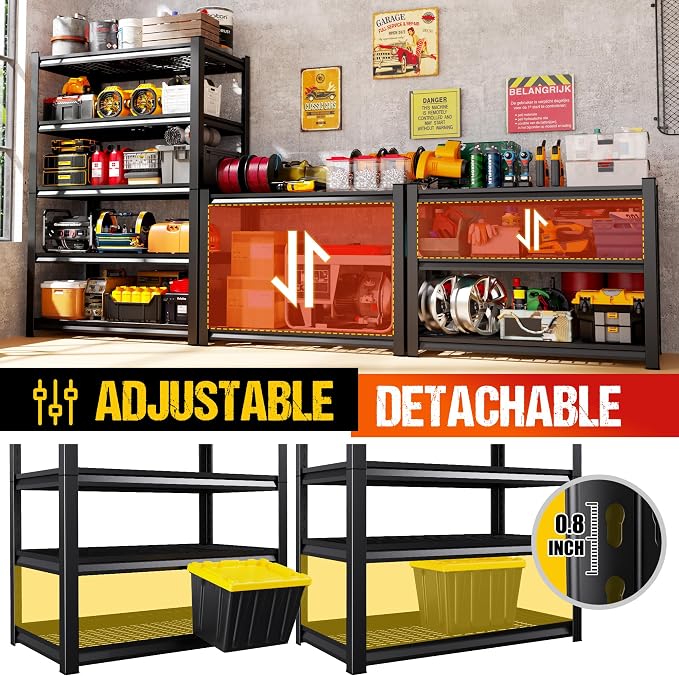 Set of 5 Garage Shelving Heavy Duty Storage Shelves, Adjustable Metal Shelving - Image 5