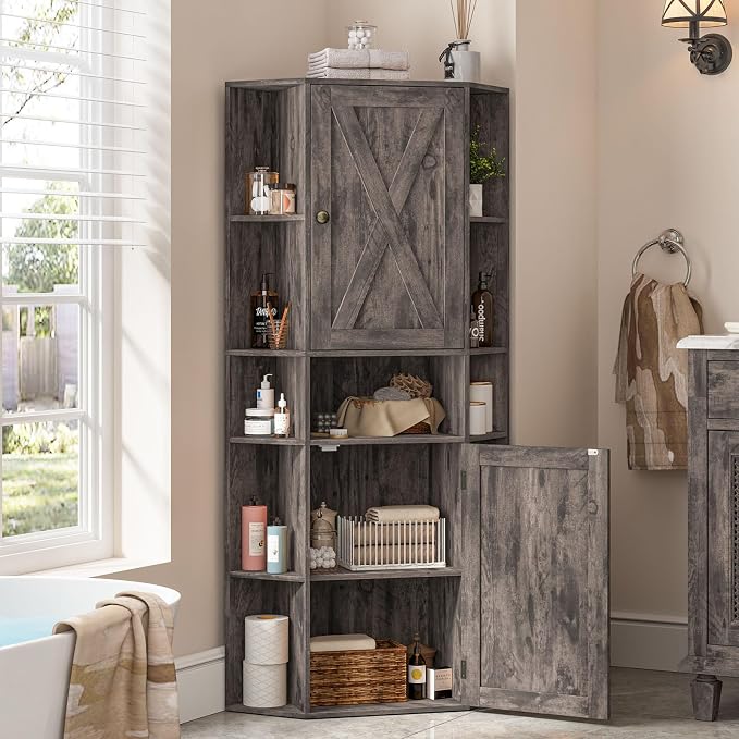 Farmhouse Corner Cabinet, Tall Corner Storage Cabinet - Image 4