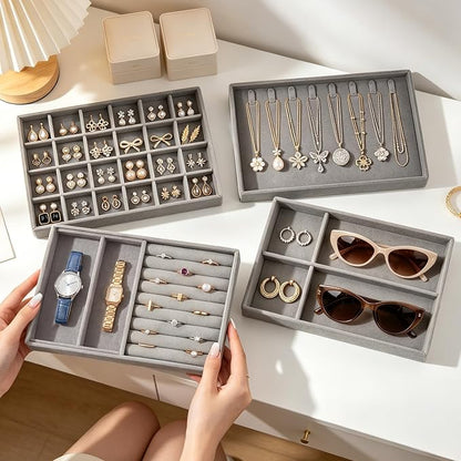 Jewelry Organizer for Drawer, Velvet Jewelry Drawer Organizer Inserts, 4-Layer - Image 8