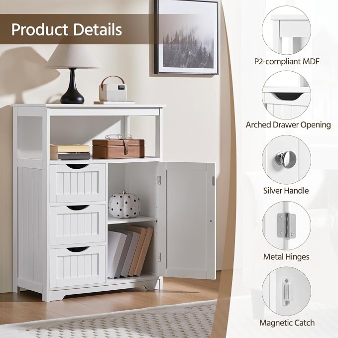Yaheetech Bathroom Storage Cabinet Bathroom Floor Cabinet Freestanding Storage - Image 5