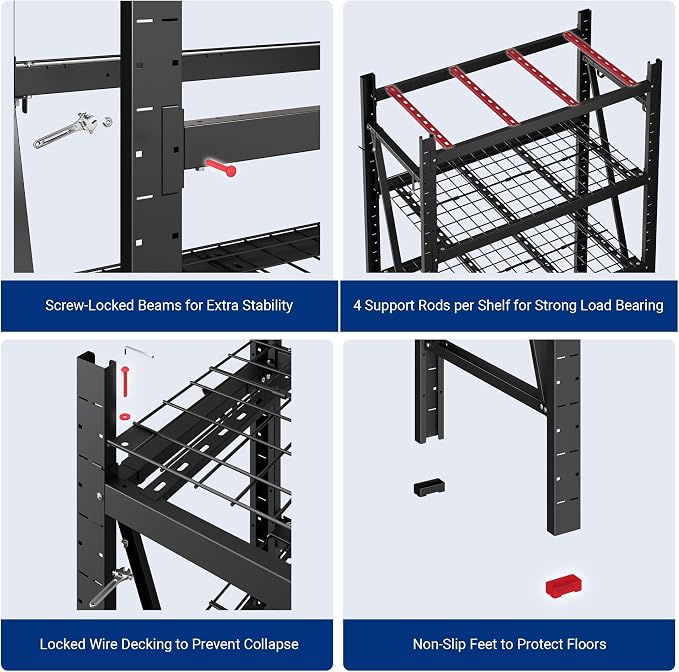 FLEXIMOUNTS 10000LBS 3 Pack Garage Shelving, 4-Tier Heavy Duty Shelving Unit - Image 6
