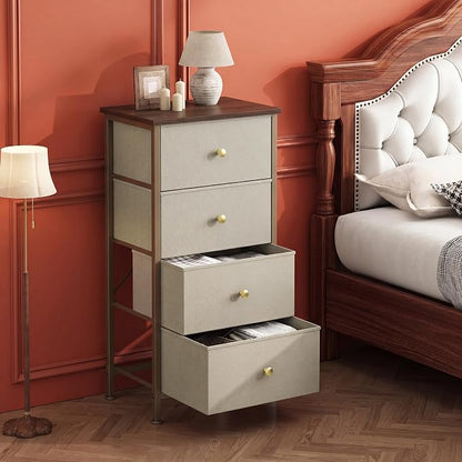 DUMOS Nightstand with 4 Drawers Bedside Table with Removable Fabric Bins Sturdy - Image 7