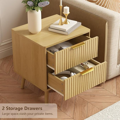 CARPETNAL Fluted Nightstand Set of 2, Oak Bedside Table - Image 6