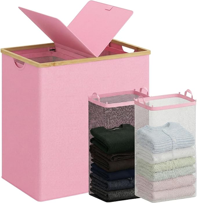 efluky Laundry Hamper with Lid, Double Laundry Basket with 2 Removable Bags by efluky