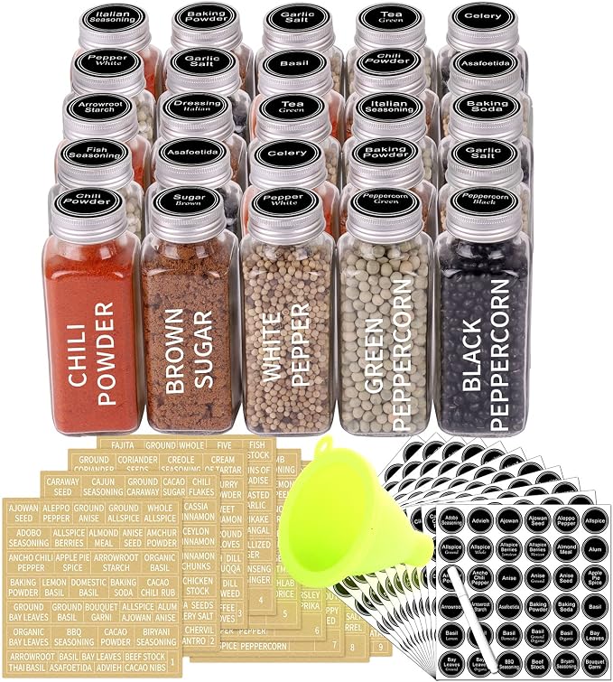 SWOMMOLY 25 Glass Spice Jars 8 oz Empty Spice Bottles by SWOMMOLY