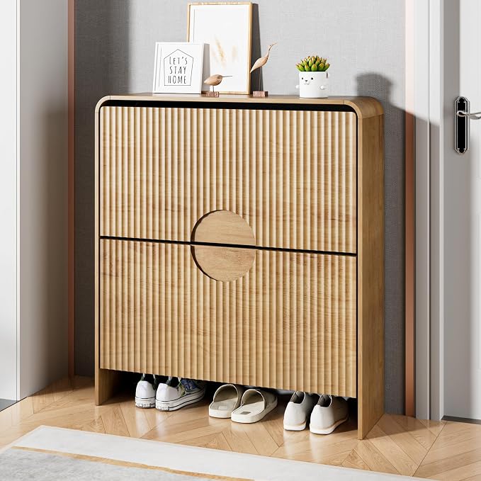 Narrow Shoe Cabinet for Entryway, Fluted Entry Way Shoe Storage Cabinet - Image 3