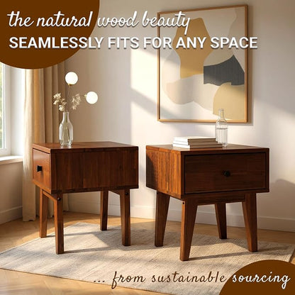 Acacia Sofia Nightstand with Drawer, Bedside Table, Solid Wood Bedside End - Image 5