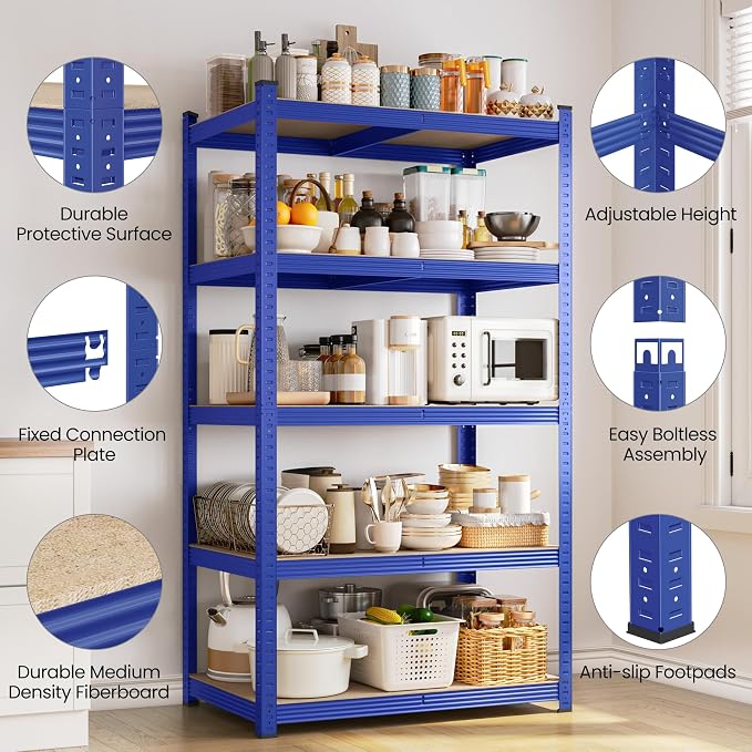 Yaheetech 5-Tier Heavy Duty Storage Shelves 35.5" W x 16" D x 71" H Blue | - Image 6