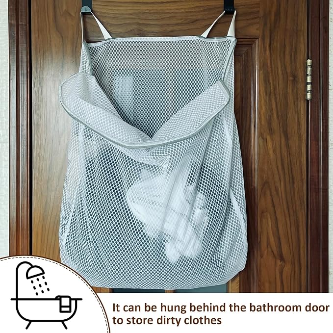 Hanging Washable Laundry Hamper | Over Door Mesh Laundry Bag - Image 4