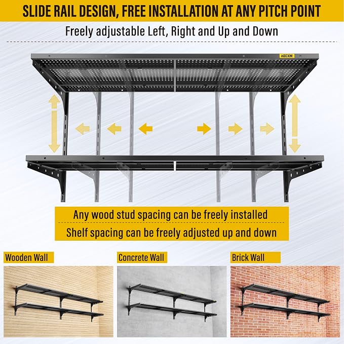2-Pack 2 Tier 1.3x4ft Garage Shelving Wall Mounted, 15.6x48inch per Shelf - Image 7