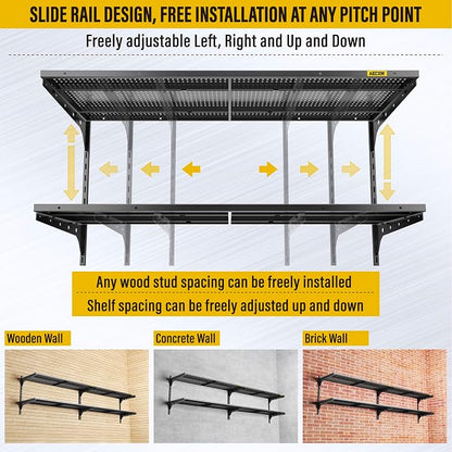 2-Pack 2 Tier 1.3x4ft Garage Shelving Wall Mounted, 15.6x48inch per Shelf - Image 7