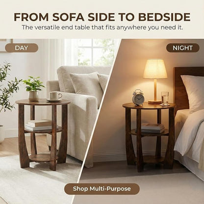 Rustic Brown Round Side Table, 3-Tier End Table - Image 7