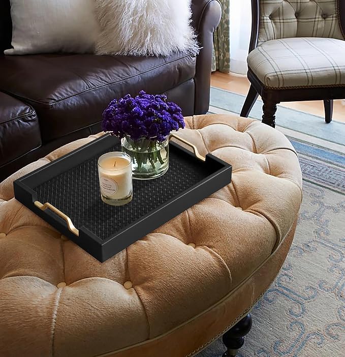HofferRuffer Faux Leather Rectangle Serving Tray Decor Platter - Image 3