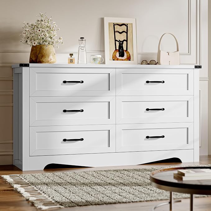 6-Drawer Dresser for Bedroom, Modern Wooden Chest of Drawers by BORNOON