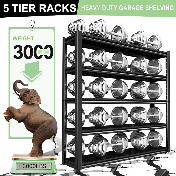 Heavy Duty Garage Shelving, 5 Tier Metal Shelving - Image 4
