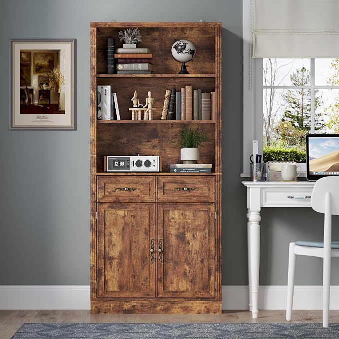 71.4" Tall Bookshelf with Drawers & Cabinet, 5-Tier Floor Standing Bookcase - Image 3