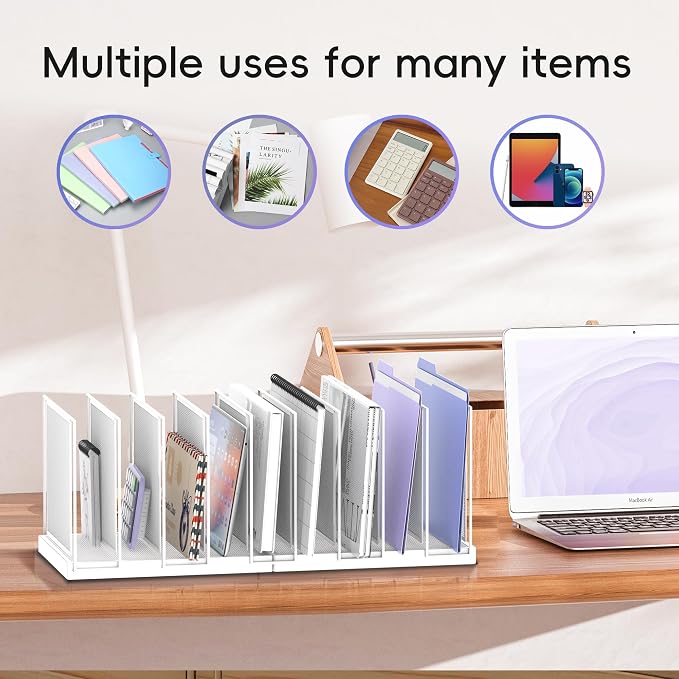 9-Section Desk File Organizer, Vertical File Holder, Mesh Desktop File Folder - Image 3