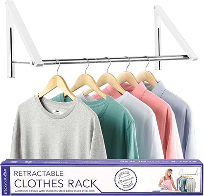 Double Foldable Clothing Rack w/Extension Rod, Wall-Mounted Retractable Clothes by StockYourHome