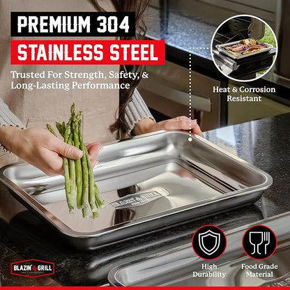 BLAZIN' GRILL Prep and Serving Trays | Set of 2 Stackable, Stainless Steel BBQ - Image 2