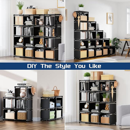 Mavivegue Bookshelf, 16 Cube Storage Organizer, Book Shelf Organizer, Tall - Image 4