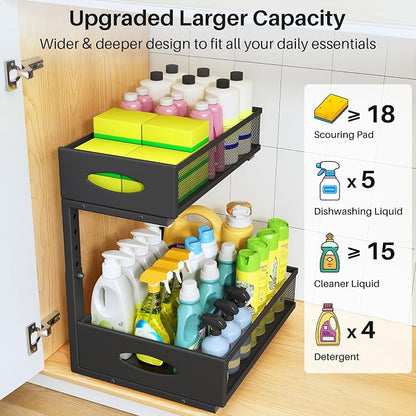 Under Sink Organizer, 2 Pack 2 Tier Pull Out Under Cabinet Organizer Shelf - Image 4
