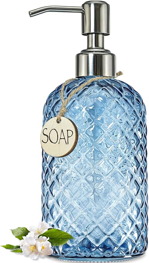 JASAI 18Oz Gem Patterned Glass Soap Dispenser by JASAIHOME