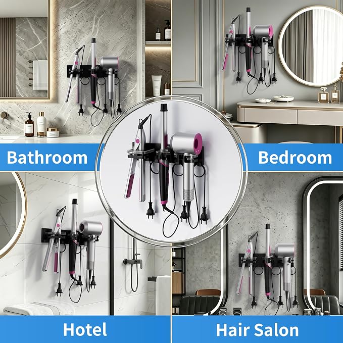 Hair Dryer Holder Wall Mounted, 3 in 1 Metal Hair Tool Organizer - Image 9