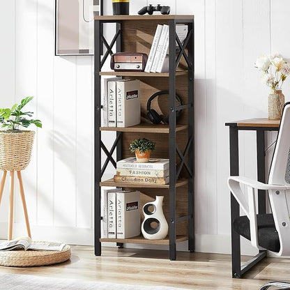Small Bookshelf, 5 Tier Industrial Bookshelf - Image 3