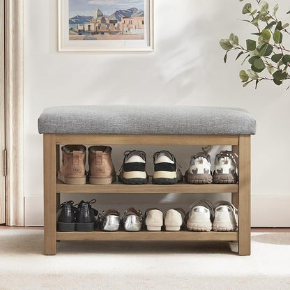 Zihanhome Shoe Rack Bench with Cushion, 2 Tier Solid Wood Storage Bench by Zihanhome