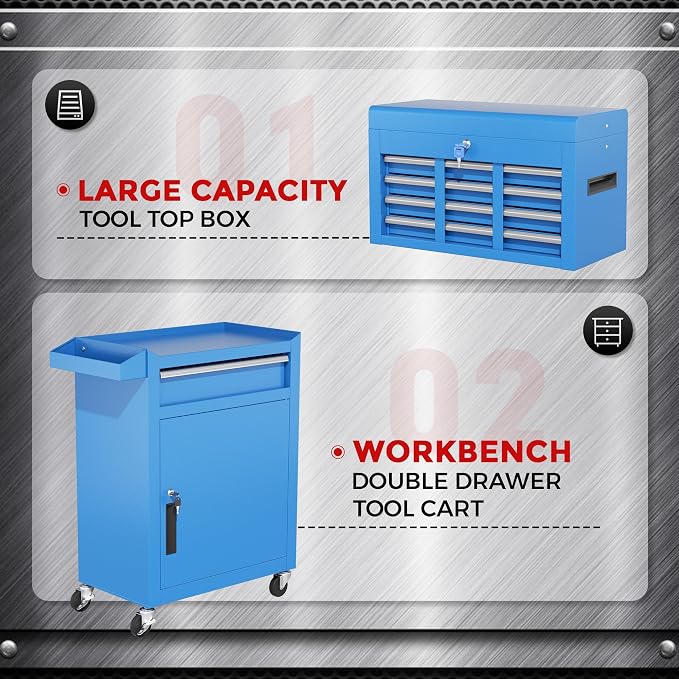 INTERGREAT Rolling Tool Chest, 5-Drawer Tool Box Organizer, Lockable Wheels & - Image 7