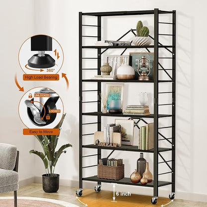 Himix 6 Tier Foldable Storage Shelves, Expandable Folding Bookshelf - Image 7