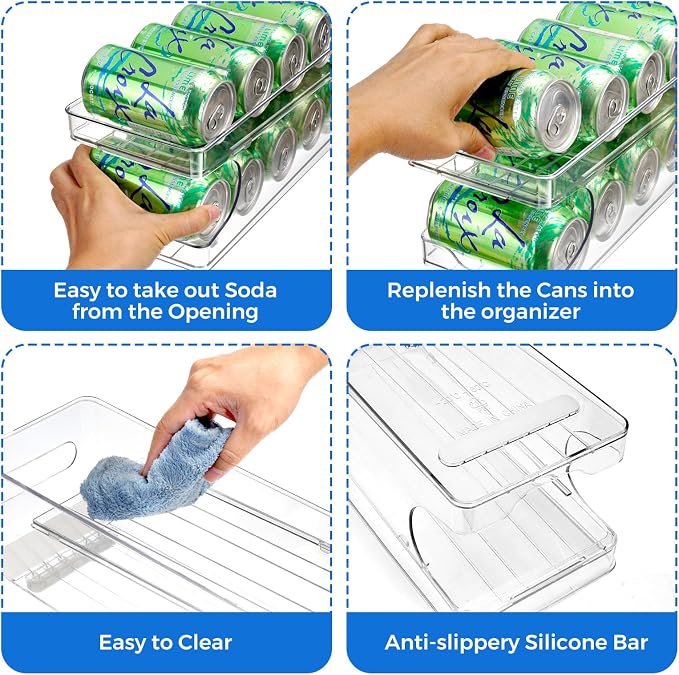 Rolling Soda Can Organizer for Refrigerator Can Dispenser for Beer Soda Seltzer - Image 6