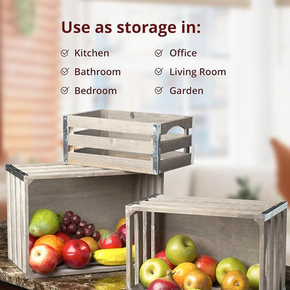 wald imports - Set of 3 White Washed Wooden Crates - Image 5