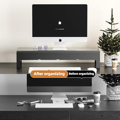 Computer monitor stand with 3 drawer ，Laptop Desk Shelf & Monitor Riser， 27.55 - Image 4