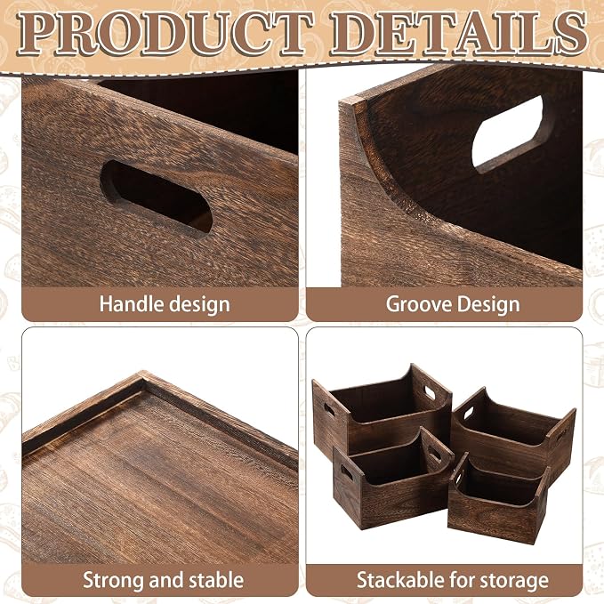 Novabright 4 Pack Wood Crates Nesting Storage Baskets Multiple Sizes Decorative - Image 3