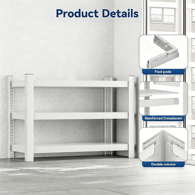 Wanfu Garage Shelving, Adjustable Heavy Duty 3 Tier Shelf - Image 8