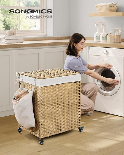 SONGMICS Laundry Hamper with Lid, 38.3 Gallons, Rolling Laundry Basket with - Image 2