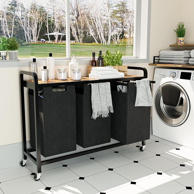 Laundry Sorter with Shelf, Pull-Out and Removable Bags, Laundry Hamper by Unknown