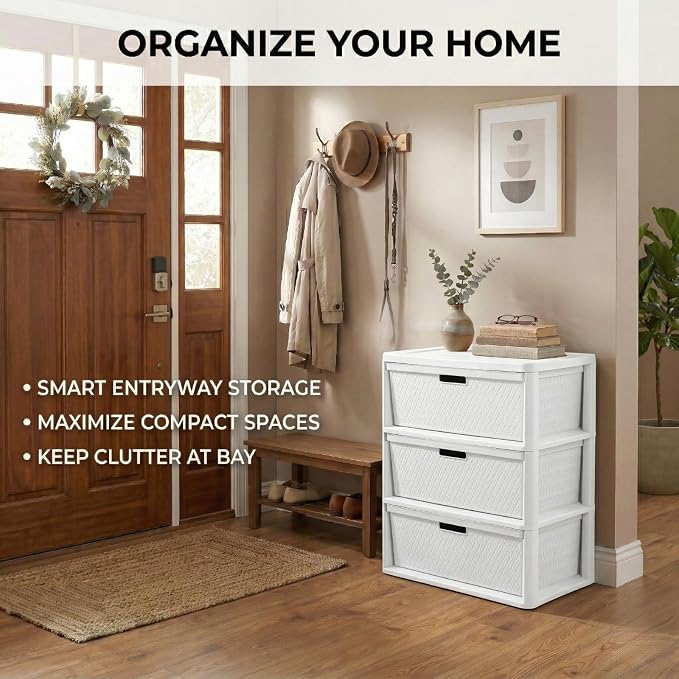 3 Drawer Wide Weave Storage Tower, Modern Style Decorative Freestanding Storage - Image 7