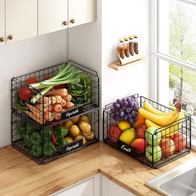 3 Pack XXL Stackable Wire Baskets - Image 2