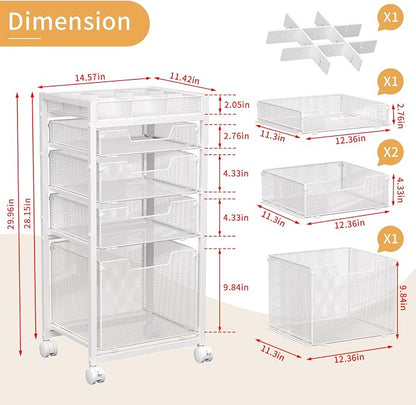 Rolling File Cart with 4 Storage Drawers, Under Desk Filing Cabinet with DIY - Image 7